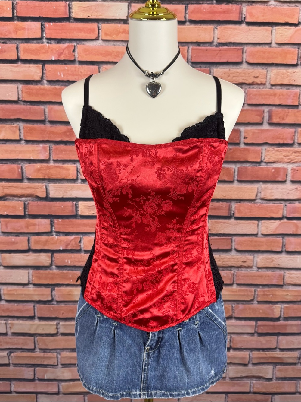 y2k red satin corset